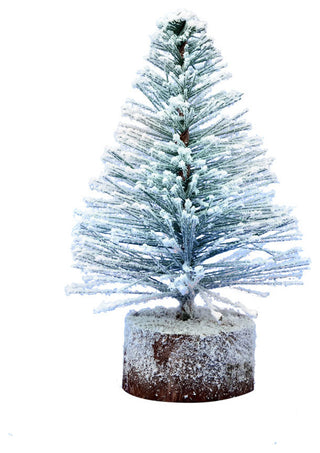 6" Flocked Village Tree Wood Stand Pk/6