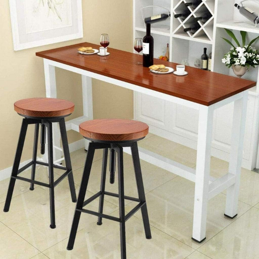 Industrial-Styled Iron Rotating and Lifting Bar Stool Made of Solid Wood, Copper