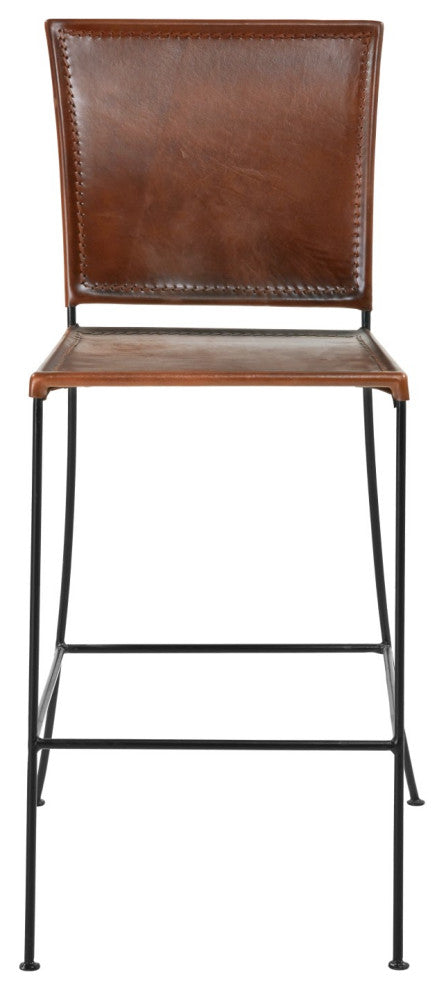 Brown Top Grain Leather Dining Bar Height Chair Minimalist Crush