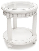 Monaco Round End Table With Palms Insert, White