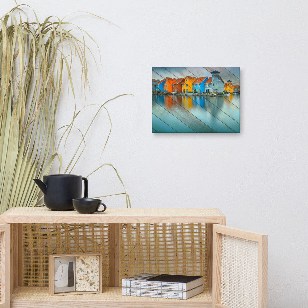 Faux Wood Blue Morning at Waters Edge Groningen Canvas Prints, 12" X 16"