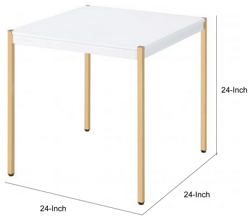 Benzara BM266461 End Table With Metal Tube Legs, White and Gold