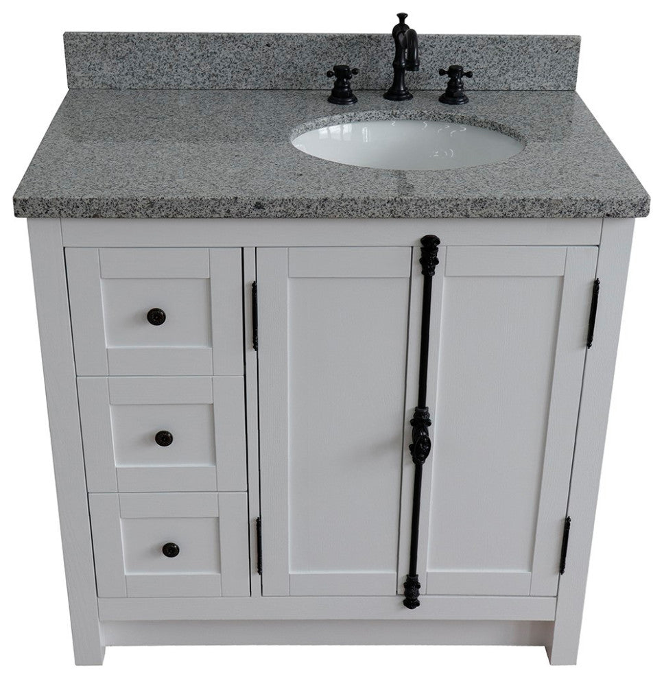 37" Vanity, Glacier Ash, Gray Granite Top, Right Doors/Right Oval Sink