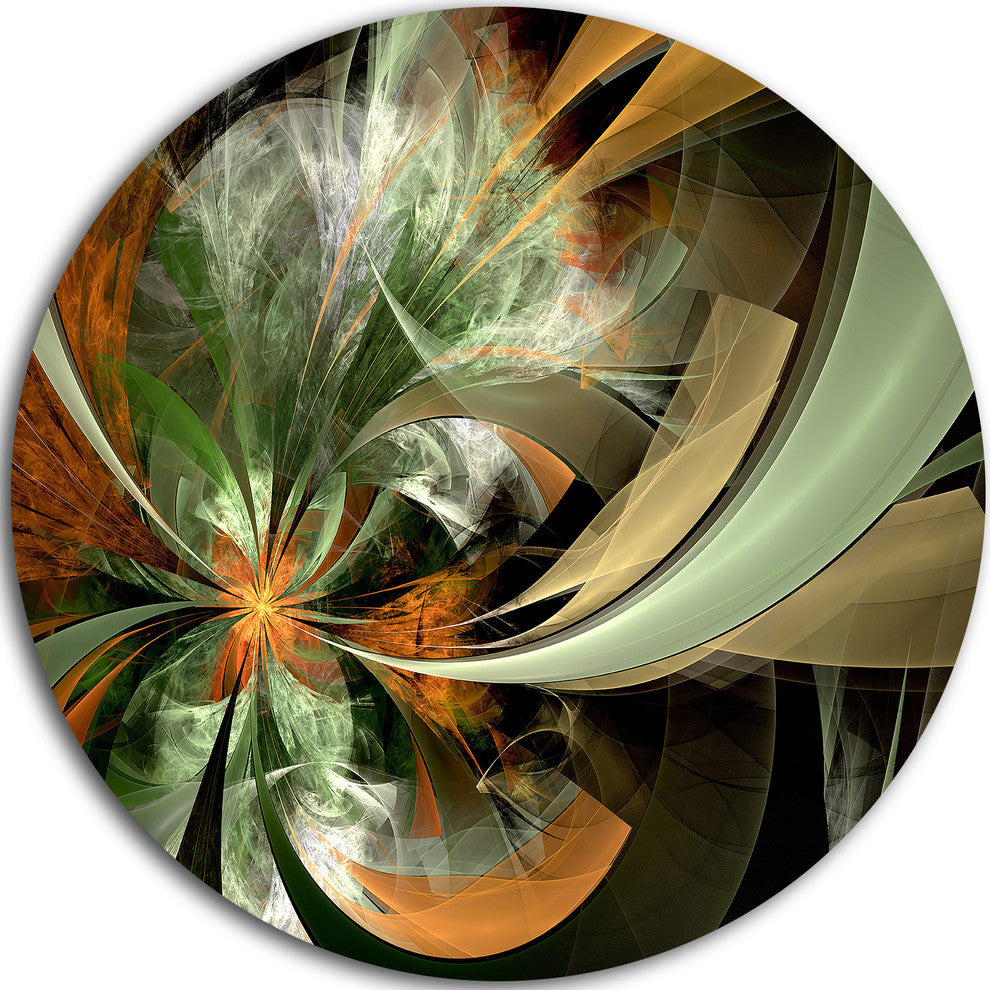 Symmetrical Orange Green Fractal Flower, Floral Round Wall Art, 36"