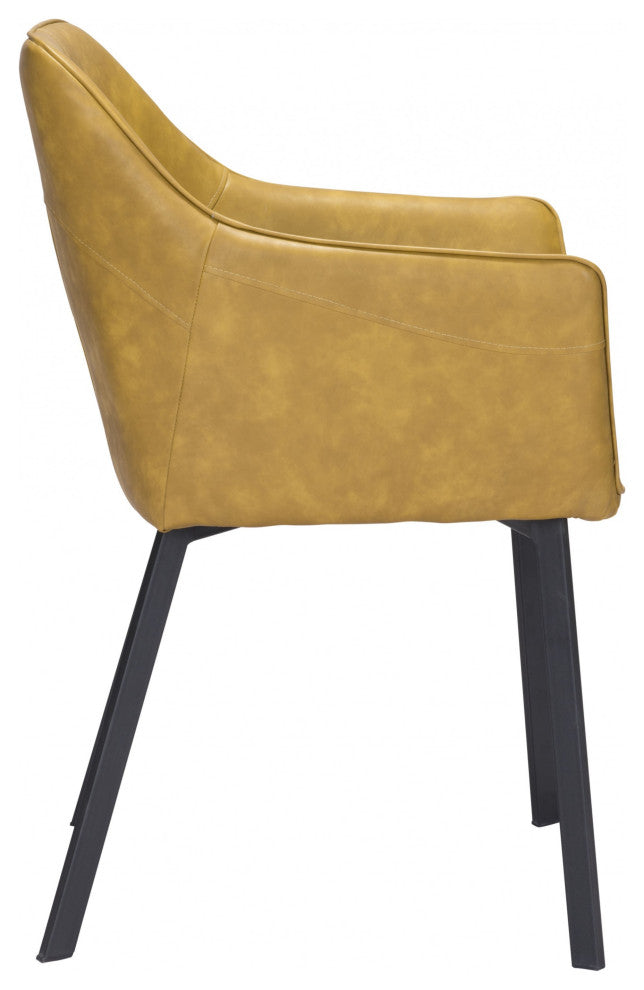 Set of Two Vintage Look Faux Leather Yellow Brown Armchairs