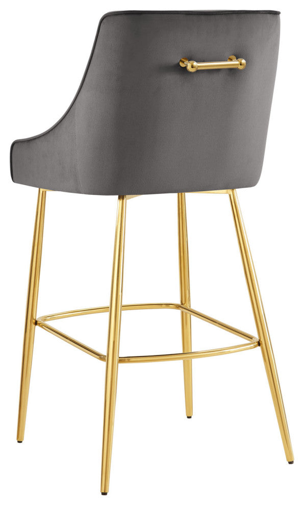Bar Stool Chair Barstool, Set of 2, Gray, Velvet, Modern, Mid Century