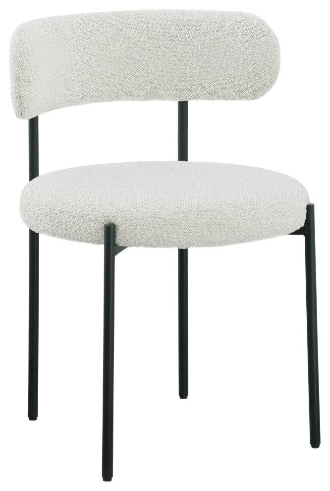 Beacon Dining Chair, Set of 2, Cream, Boucle Fabric, Matte Black Finish