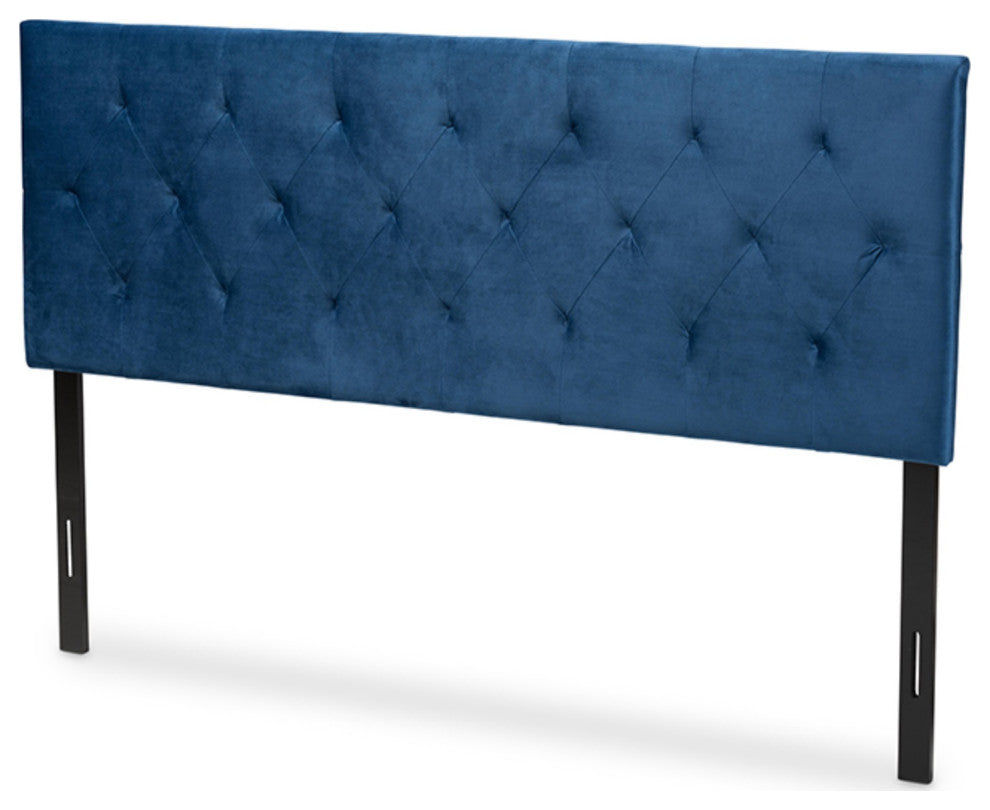 Felix Navy Blue Velvet Fabric Upholstered King Size Headboard