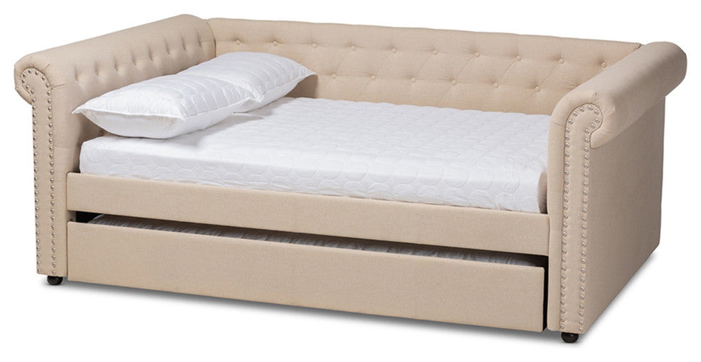 Beige Fabric Upholstered Full Size Daybed