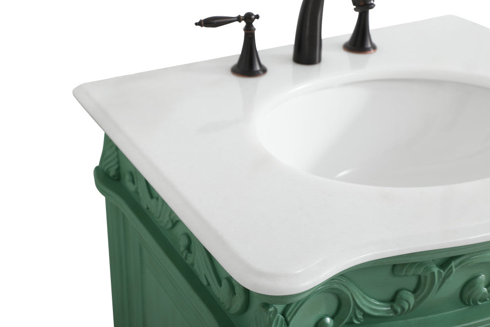 27" Single Bathroom Vanity, Antique Beige With ivory white engineered marble, Vintage Mint, Ivory White Engineered Marble Top