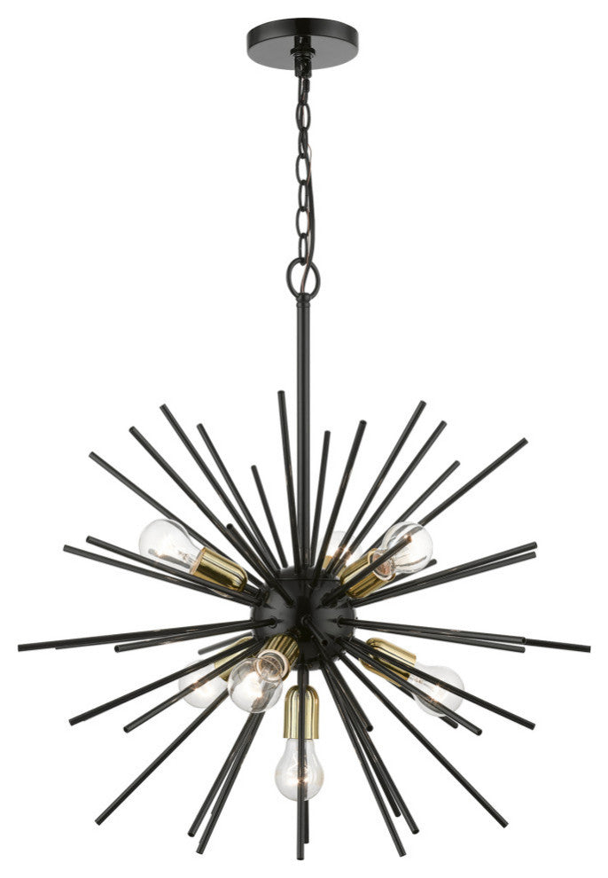 Tribeca 7 Light Shiny Black With Polished Brass Accents Pendant Chandelier