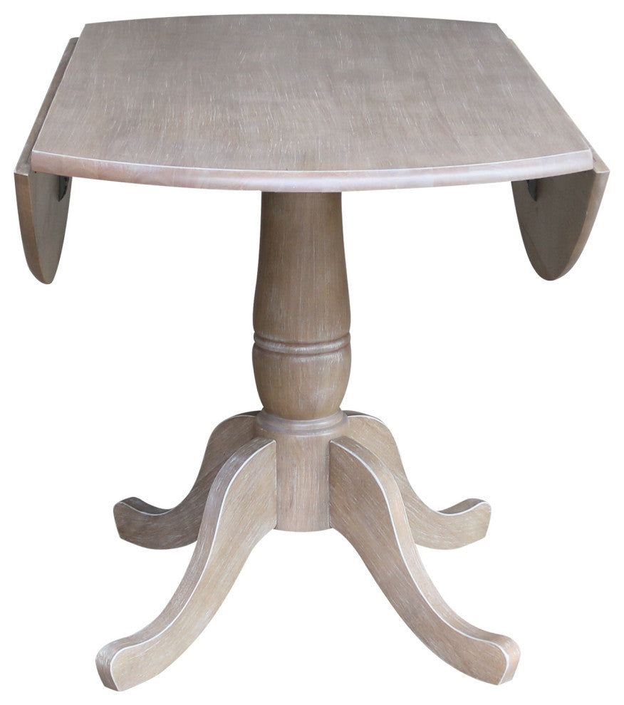 42" Round dual drop Leaf Pedestal Table - 29.5 "H, Washed Gray Taupe