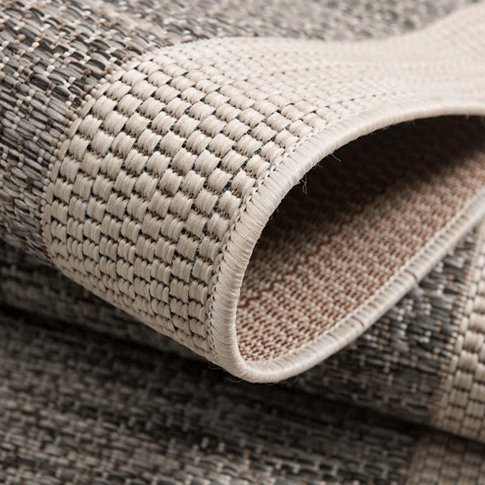 3' X 10' Sand And Gray Distressed Border Area Rug