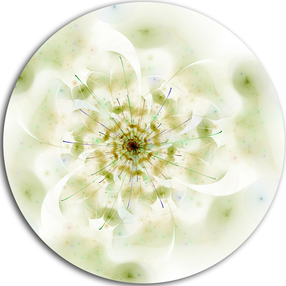 Full Bloom Fractal Flower In White, Flower Round Metal Wall Art, 36"