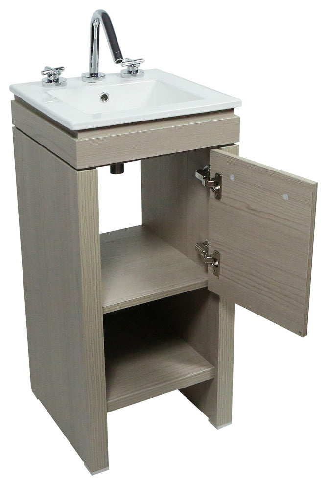 16" Single Sink Vanity With White Ceramic Top, Light Gray