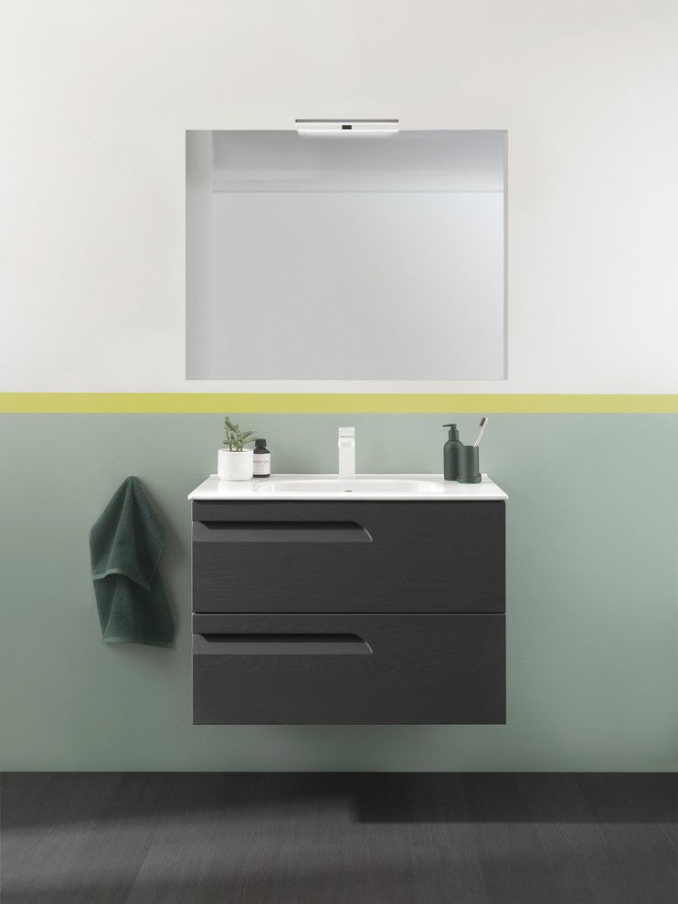 32 inches Wall Mounted Modern Bathroom Vanity 2 Drawer Grey Nature with basin