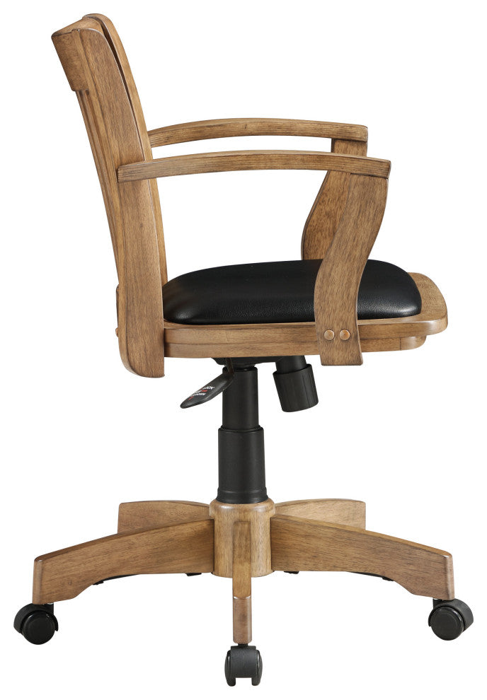 Deluxe Wood Bankers Chair with Black Vinyl Padded Seat in Fruit Brown Wood