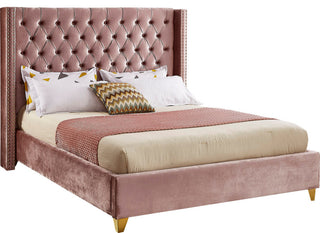 Barolo Velvet Upholstered Bed, Pink, Queen