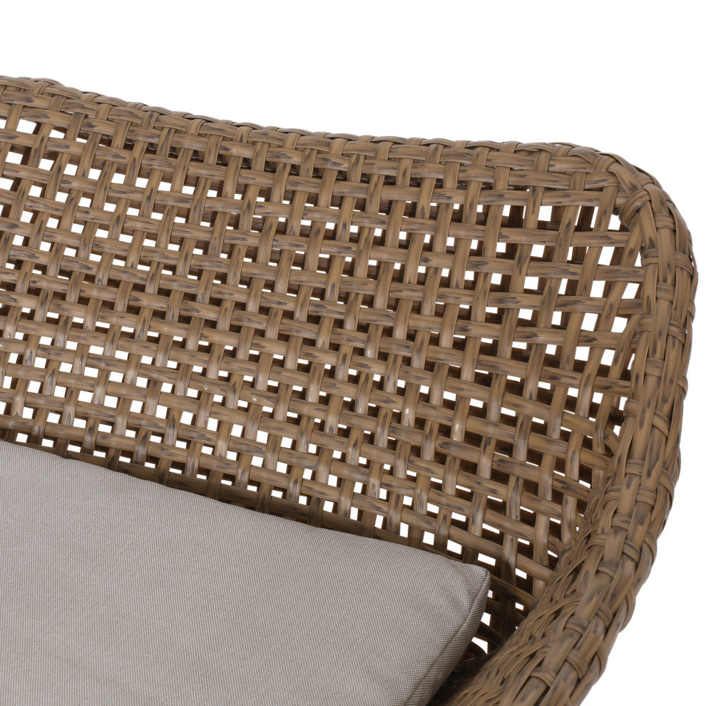 Pondway Outdoor Wicker/Iron Barstools, Set of 4, Beige/Light Brown/Black