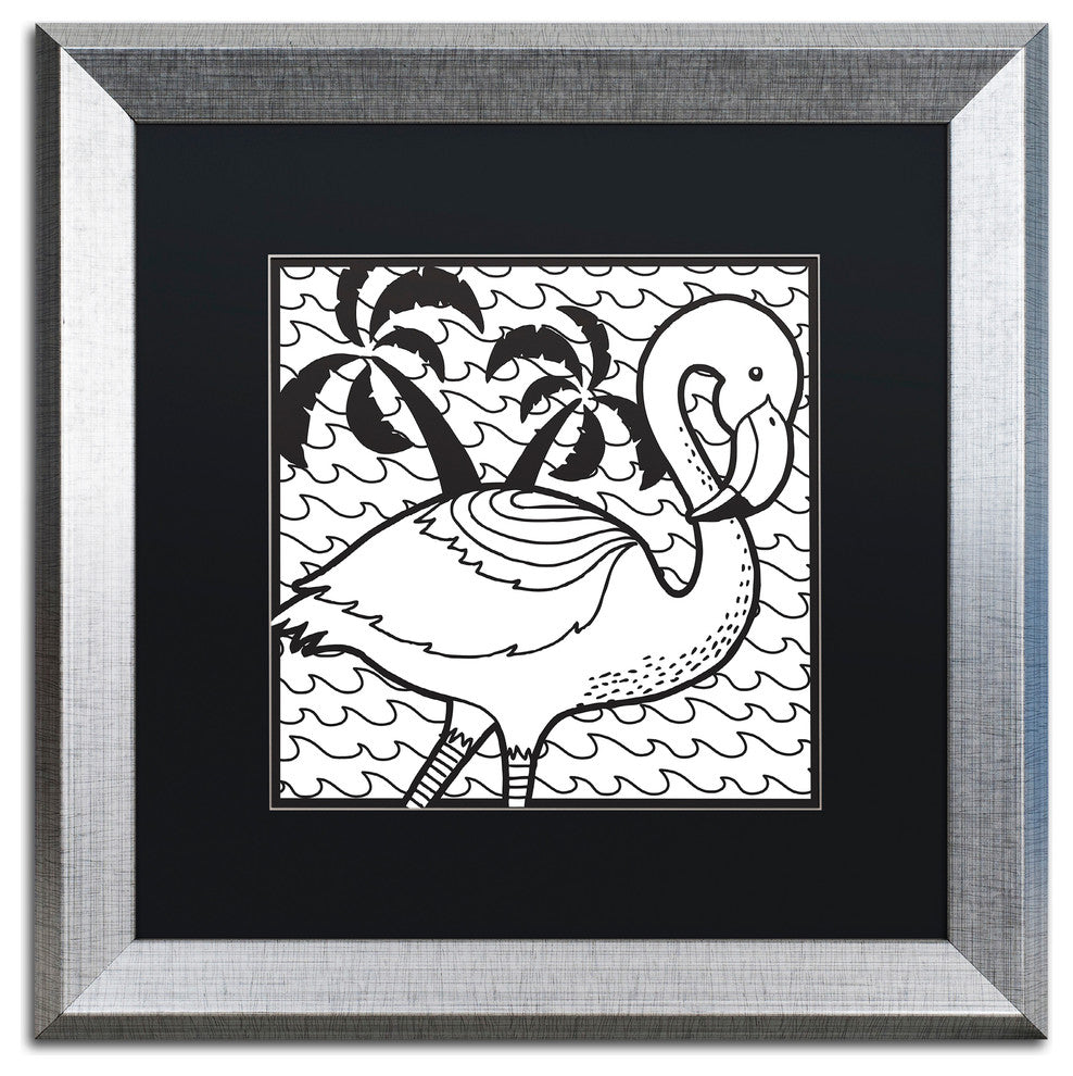 Hello Angel ''Flamingo'' Art, Silver Frame, Black Mat, 16x16