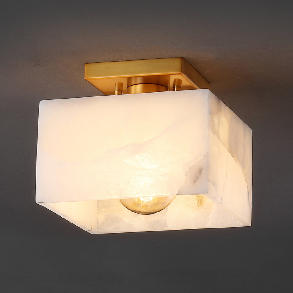 Chiara 8" 1-Light Modern Contemporary Alabaster/Iron Square LED Semi Flush Mount