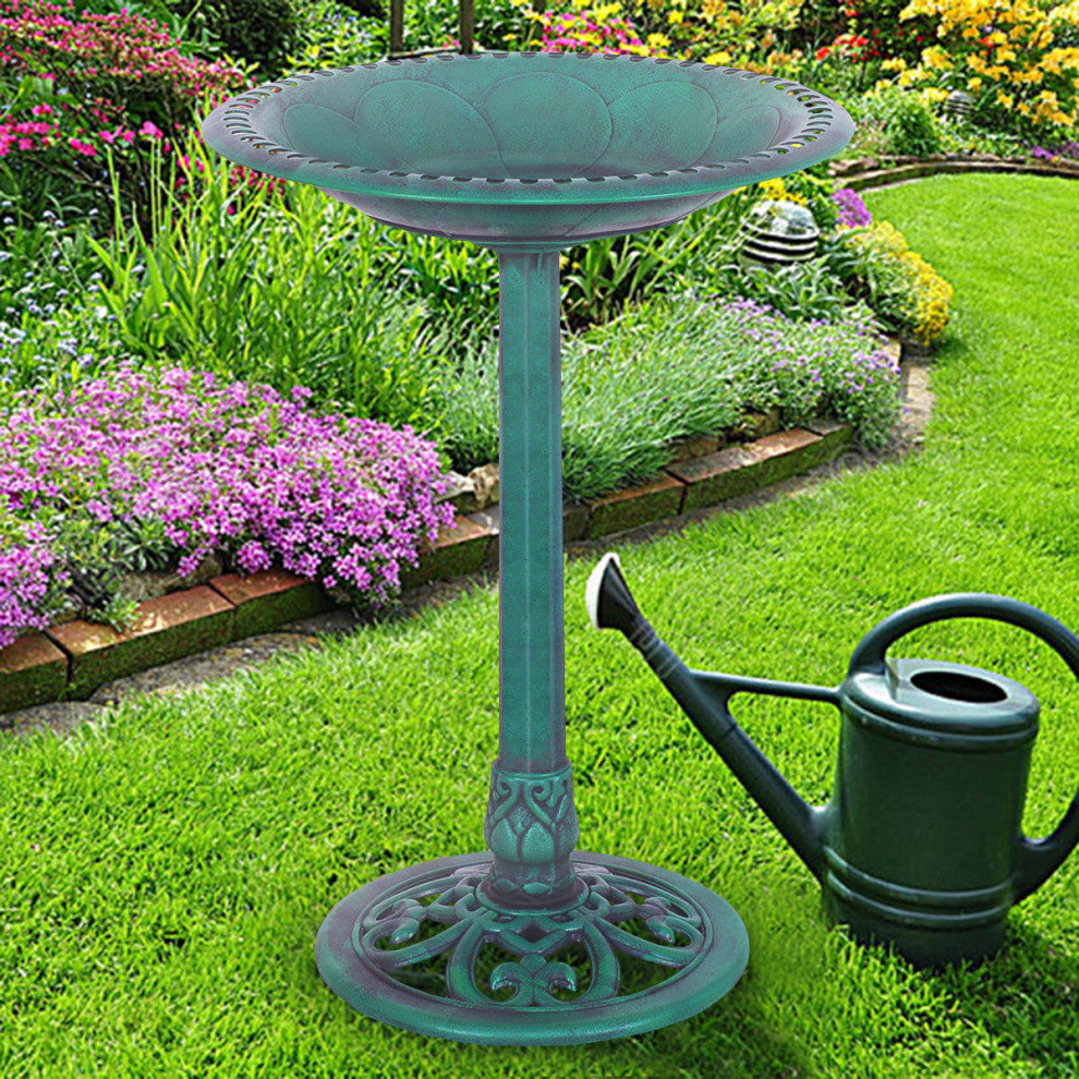 Costway Green Pedestal Bird Bath Feeder Freestanding Outdoor Garden Yard Decor