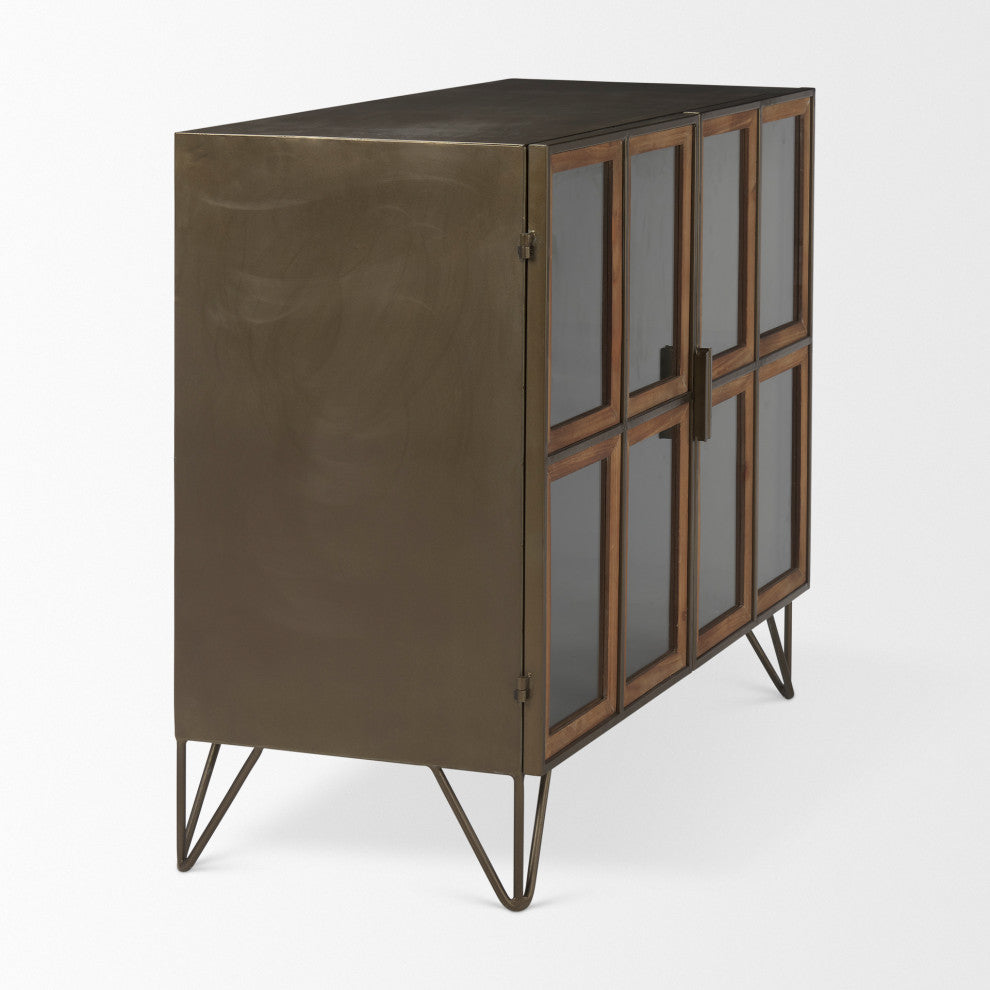 Pandora Dark Brass Metal WithRed Wood 2 Door Accent Cabinet