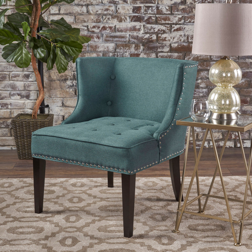 GDF Studio Adelina Contemporary Upholstered Accent Chair with Nailhead Trim, Dark Teal