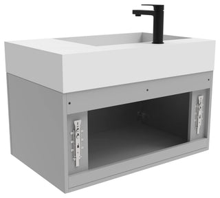 CastelloUSA Amazon 30" Left Wall Mounted Bathroom Vanity Set, Gray, White Top, Black Handles