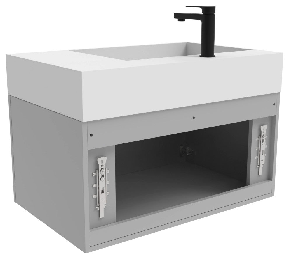 CastelloUSA Amazon 30" Left Wall Mounted Bathroom Vanity Set, Gray, White Top, Black Handles