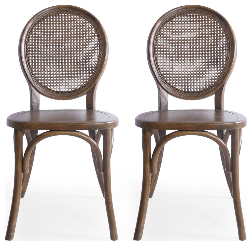 Lampman Elm Wood and Rattan Dining Chair, Set of 2, Brown