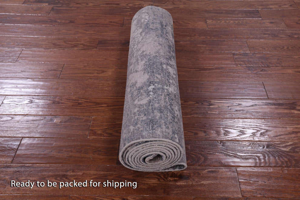 Runner Abstract Handmade Wool and Silk Rug 3' 0" X 12' 1" Q9082