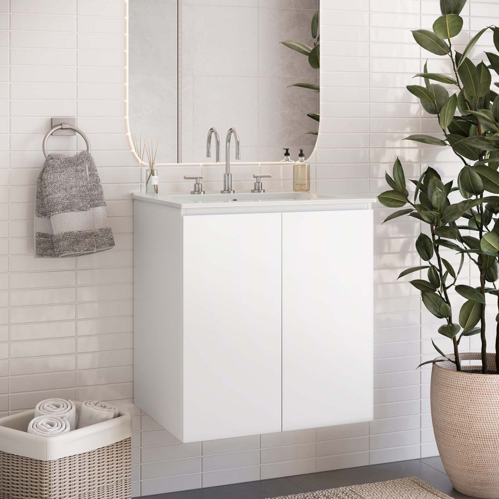 Bryn 24" Wall-Mount Bathroom Vanity, White White