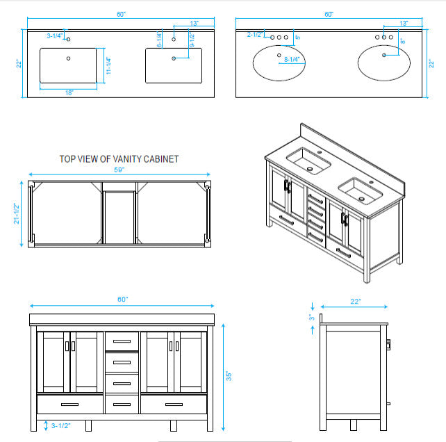 Wyndham WCS141460DWHCMUNSM58 60 Inch Double Vanity with Sinks and Mirror