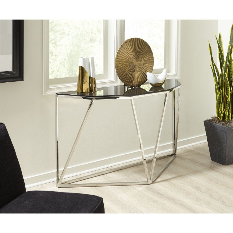 Modus Aria Smoked Glass and Polished Stainless Steel Console Tbl - Multi