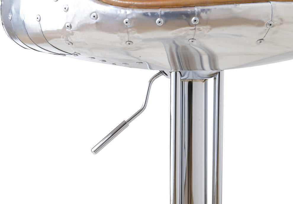 Aviator Adjustable Height Bar Stool, Leather and Metal