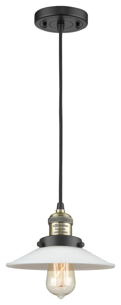 Halophane 1-Light Mini Pendant, Black Antique Brass, Matte White Halophane