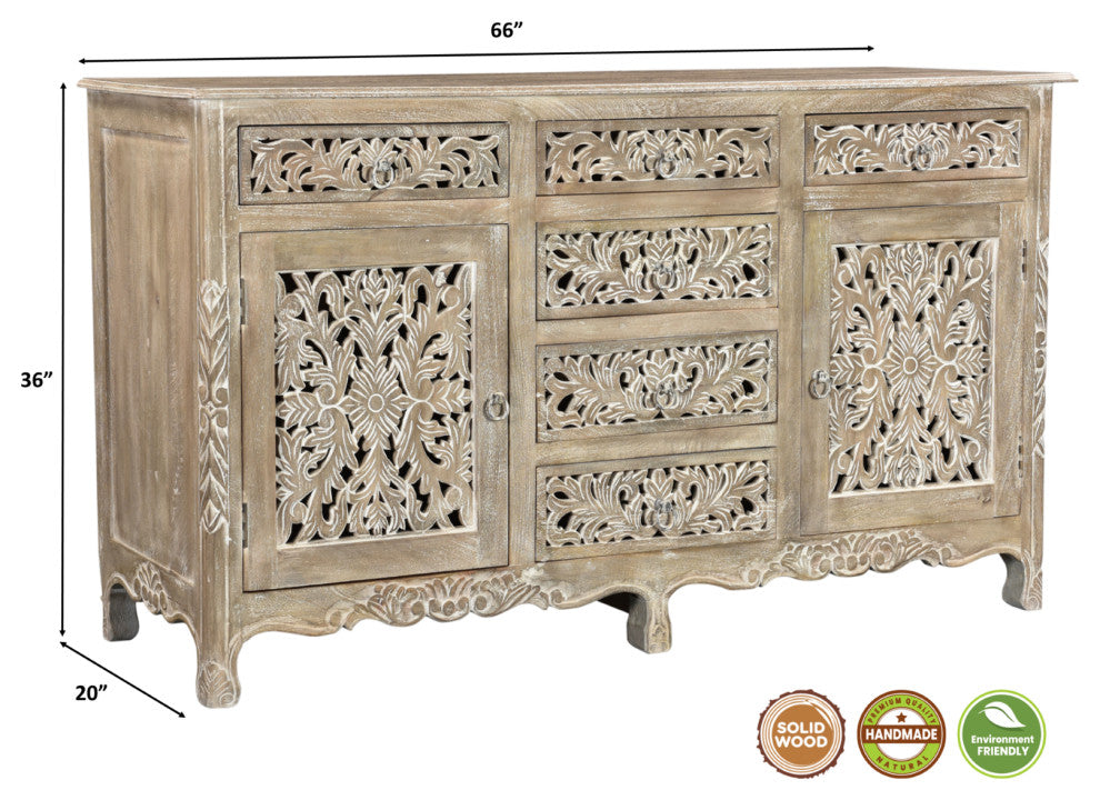 Delaney Carved Sideboard, Warm Stone Gray