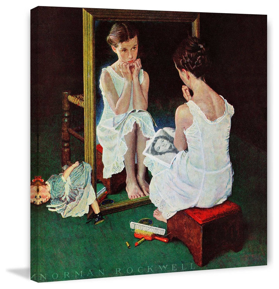 "Girl at the Mirror" Painting Print on Canvas by Norman Rockwell