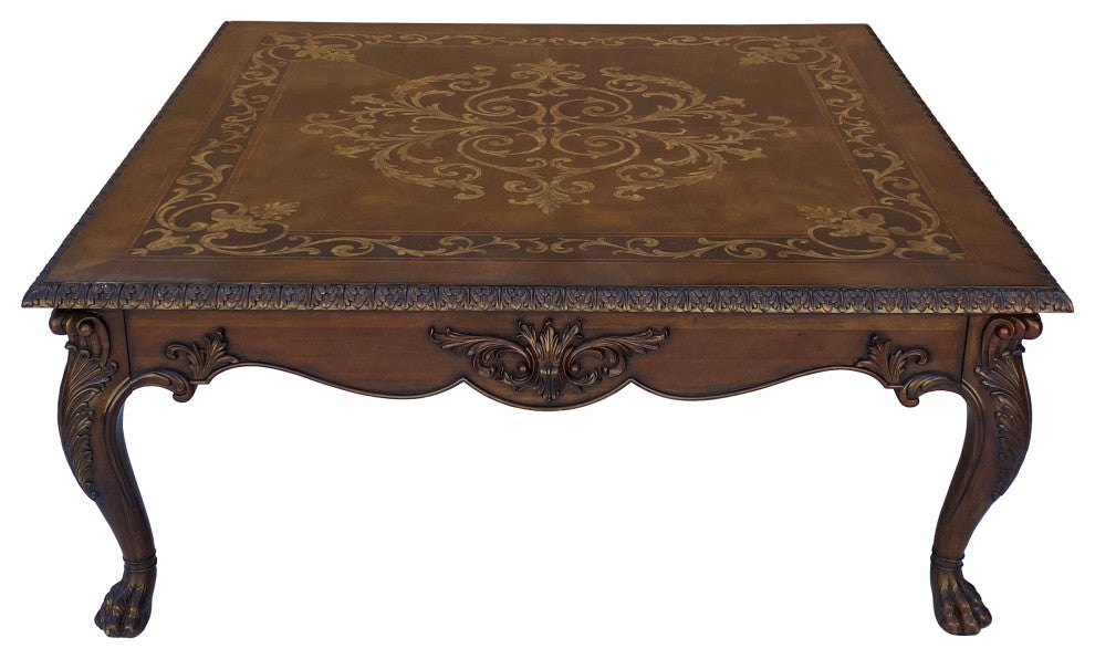 Vintage Estate Square Western Claw Legs Veneer Pattern Coffee Table Hcs6082