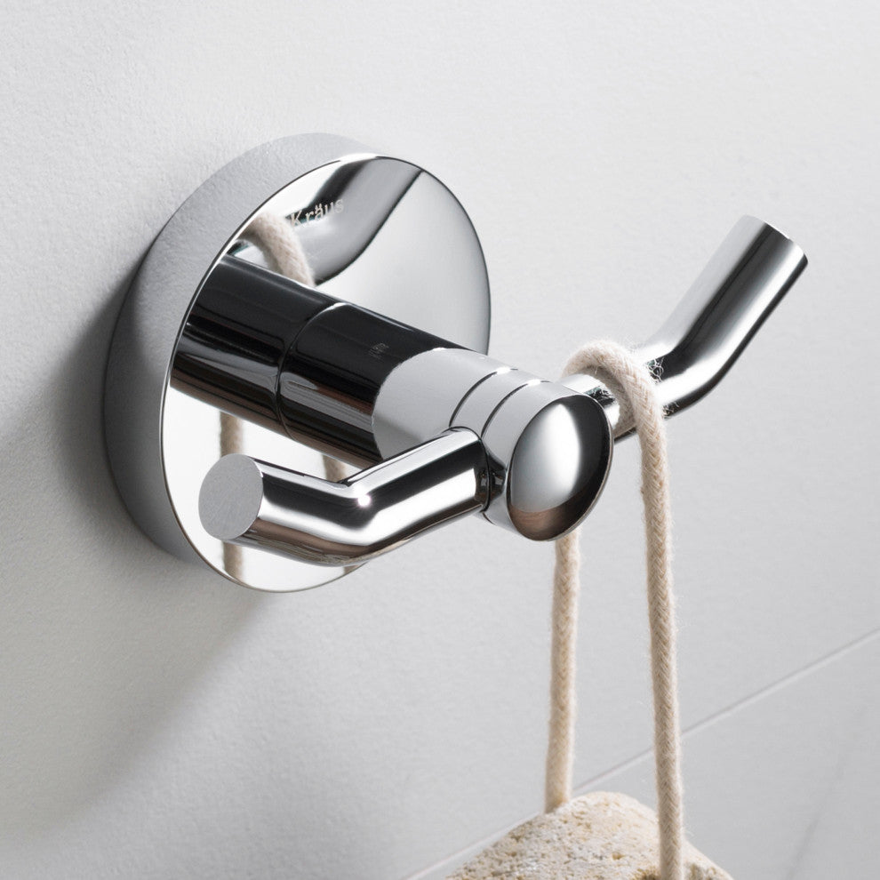 Elie Bathroom Robe and Towel Double Hook, Chrome