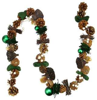 5' Green Burlap Pine Cone and Berry Artificial Christmas Garland, Unlit
