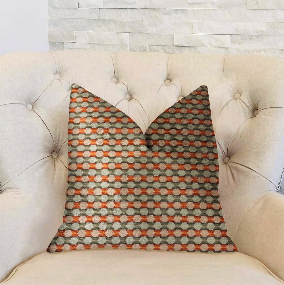 Sunny Cave Orange and Beige Luxury Throw Pillow, 24"x24"
