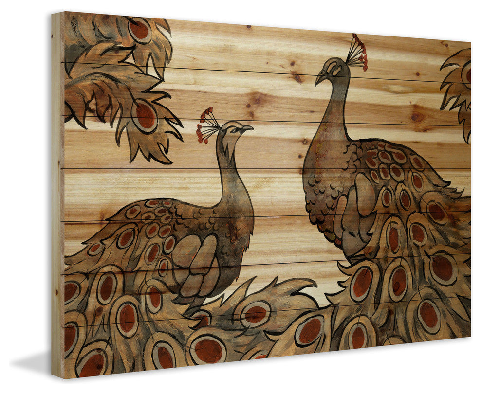 "Peacock Partner Bold II" Painting Print on Natural Pine Wood, 36"x24"