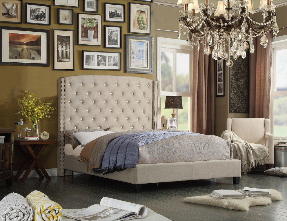 Martins Upholstered Panel Bed, Beige, King