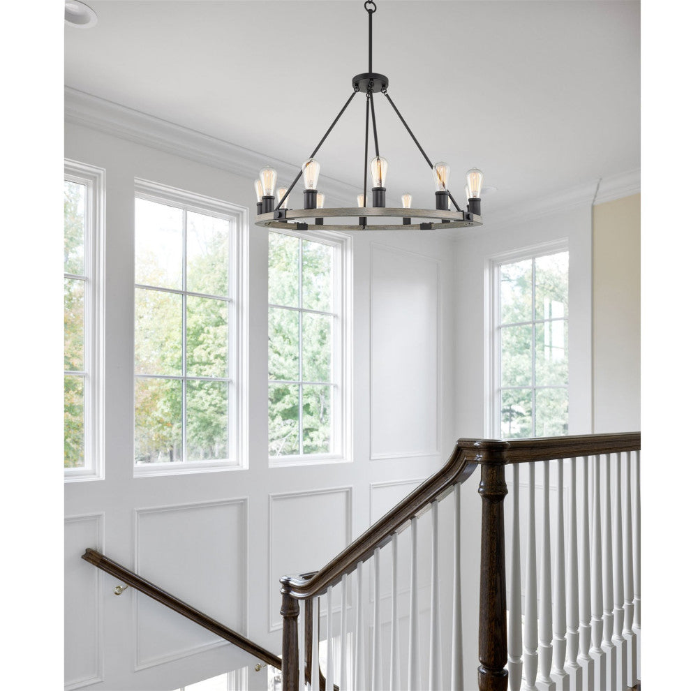Kira Home Homestead 36" Rustic Farmhouse Wagon Wheel Chandelier, Round Kitchen