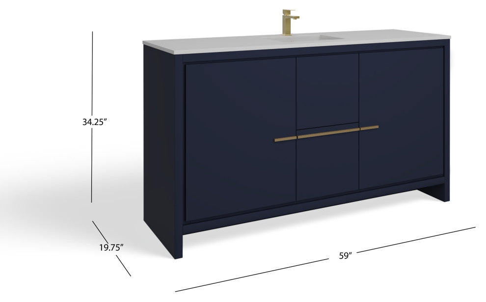 The Esconde Bathroom Vanity, Single Sink, 60", Blue, Freestanding