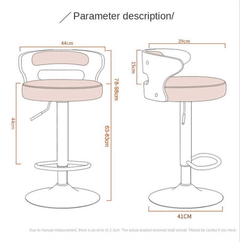 Metal Leg High Rotating Lifting Bar Stool Made of Leather, Black, Light Wood Backrest
