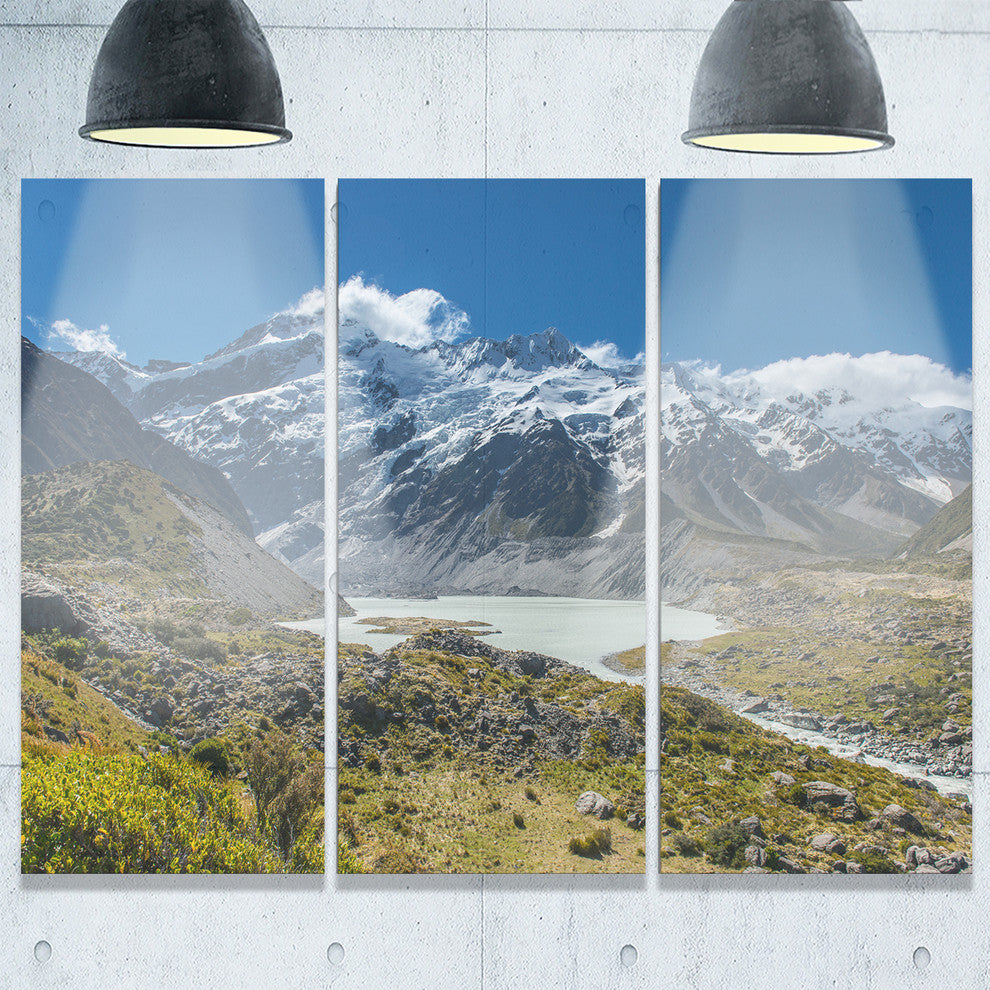 "Green and White Mountains New Zealand" Metal Wall Art, 3 Panels, 36"x28"