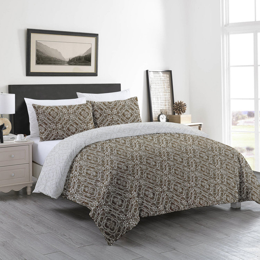 Delara GOTS Organic Cotton Floral Reversible Print Duvet Cover Set, King(108"x92